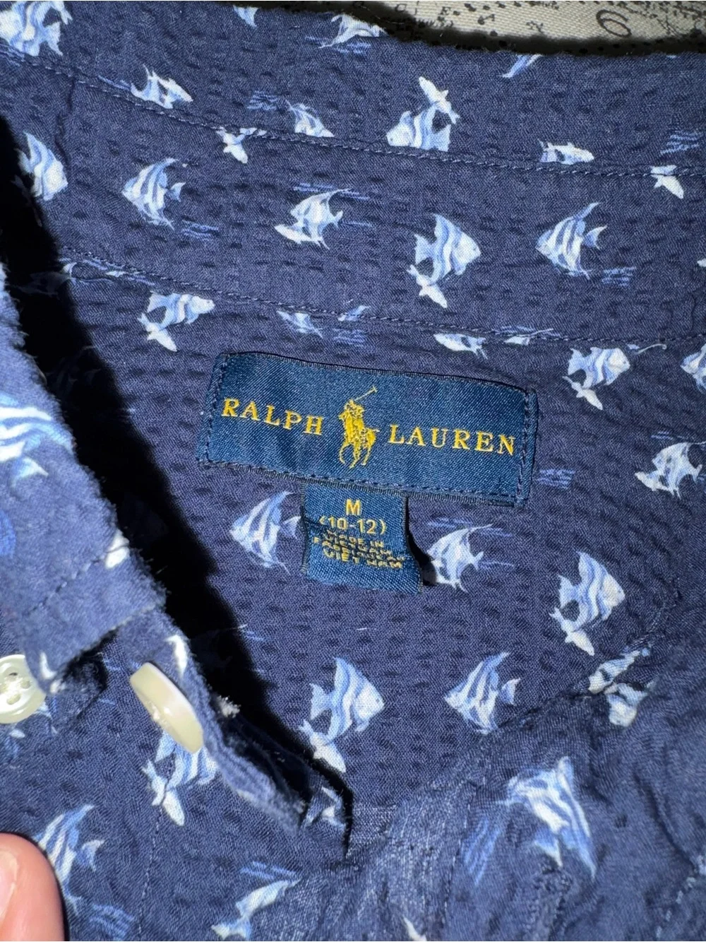 Ralph Lauren Navy Short-Sleeve Button-Down with White Sailboat Print